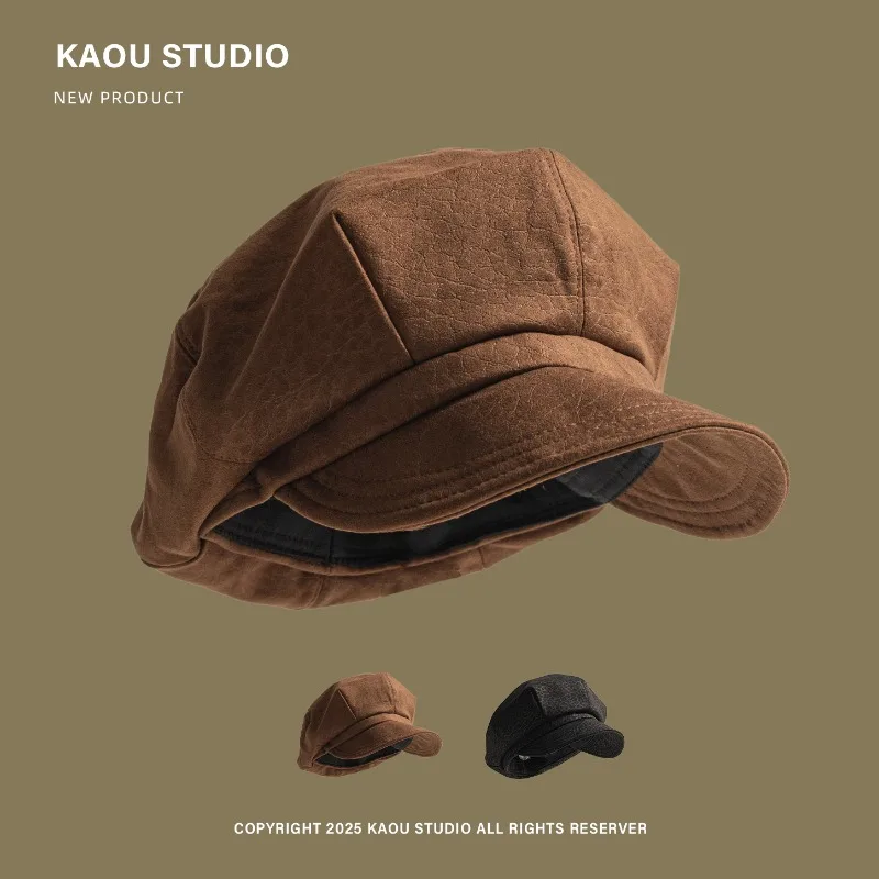 

Retro Crocodile Pattern PU Leather Berets for Women Spring Autumn Travel Versatile Show Face Small Casual Literary Newsboy Hat