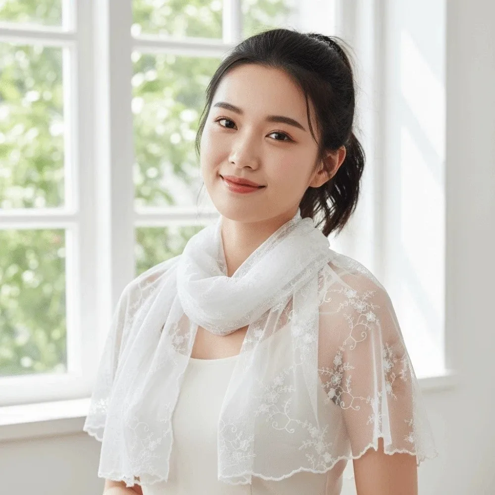 

Headband Breathable Spring Silk Scarf Silk Polyester Embroidered Flower Shawl Sunscreen Quick-drying Lace Thin Headscarf Summer