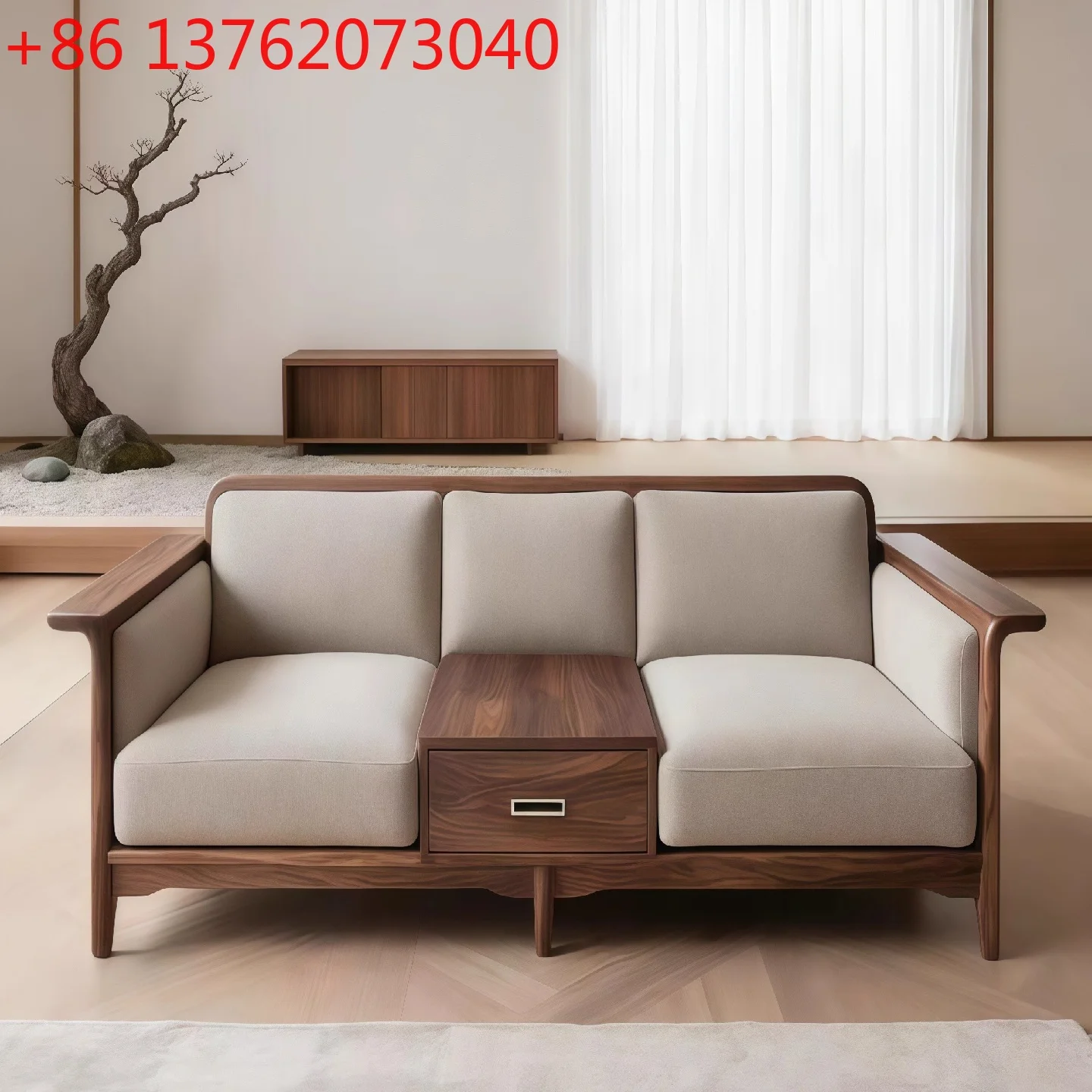 Medieval black walnut sofa solid wood straight row sofa living room home