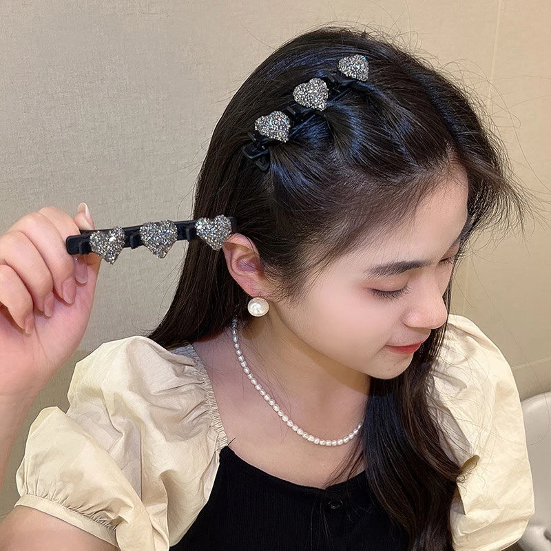 Korean Style Plastic Crystal Love Bangs Hair Clips Braid Hairpins For Women Girl Bangs Side Clip Barrettes Hair Accessories