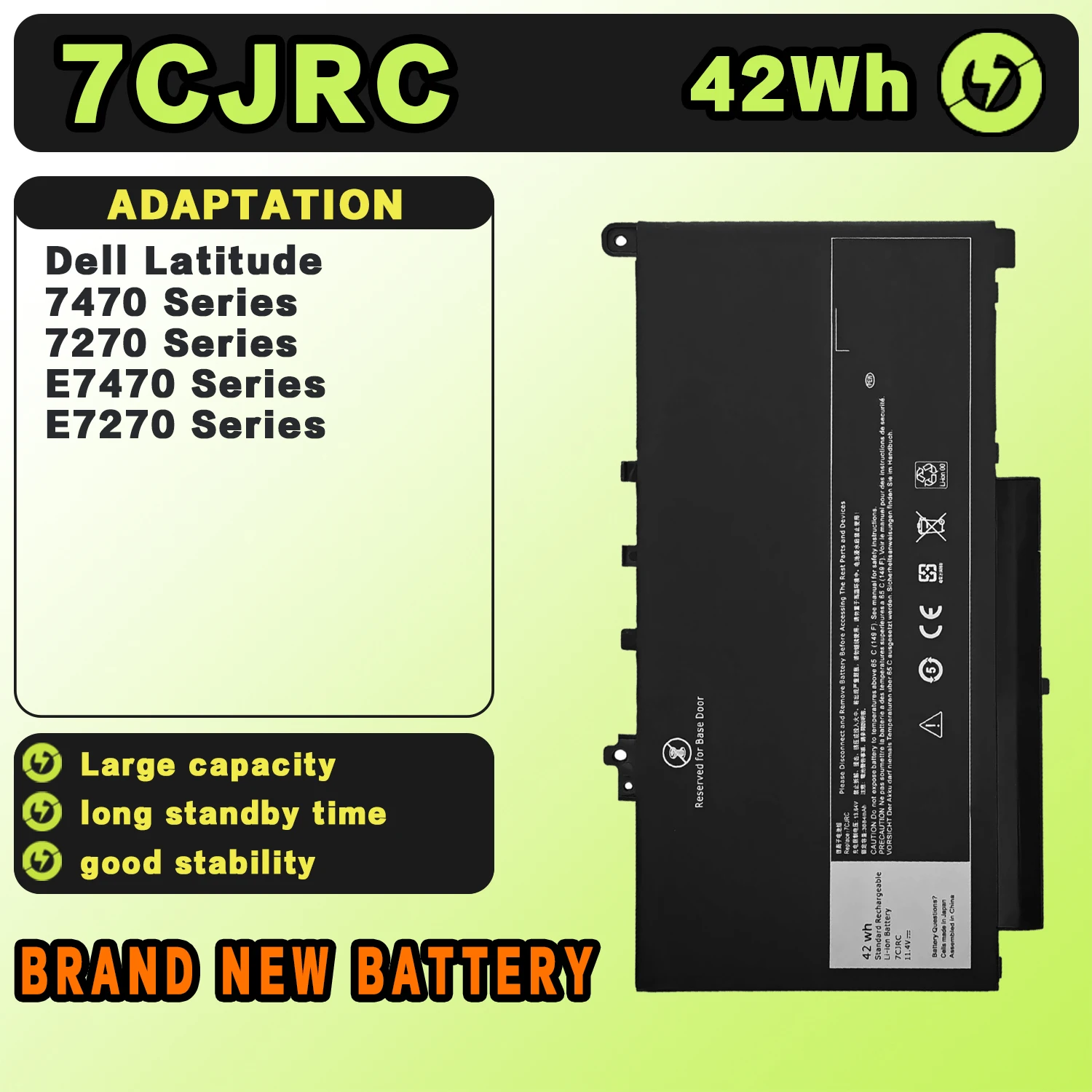 SAT 7CJRC New Laptop Batteries Replacement For DELL Latitude E7270 E7470 11.4V-42Wh-3684mAh