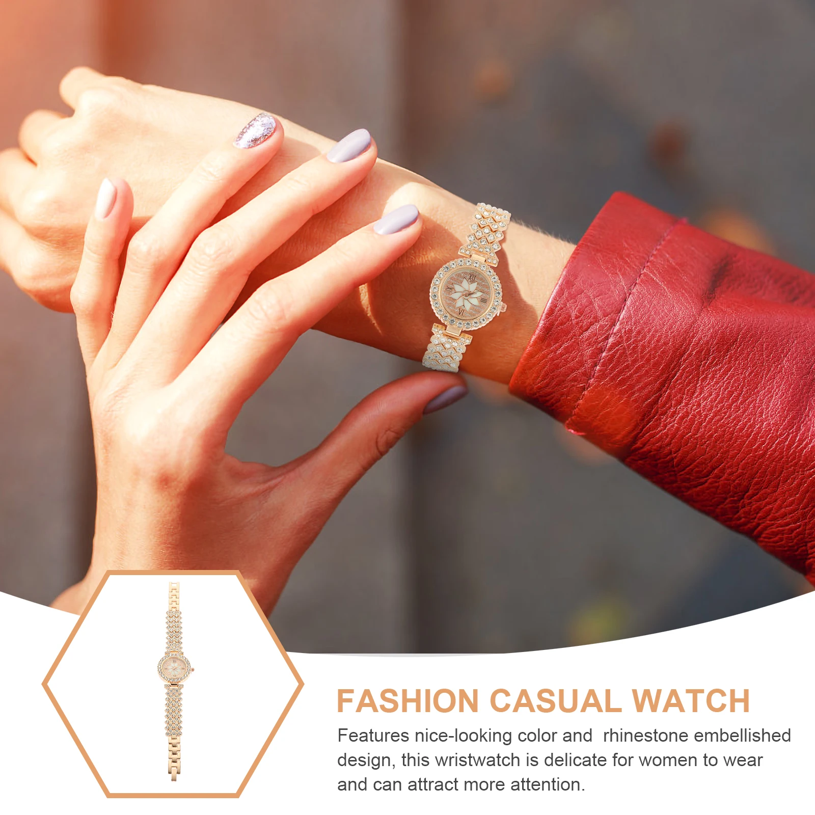 

Rhinestone Embellished Quartz Watch Women Adjustable Wrist Fashion Casual Rose Gold Decor Delicate Watches Ladies