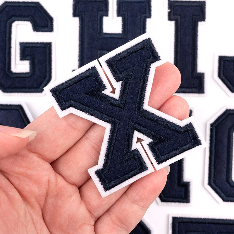 A-Z Dark Blue Letters Patches Iron on English Alphabet Appliques DIY Handmade Crafts Clothing Embroidery Name Sticker Badges