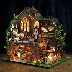 NEW Retro DIY Wooden Magic Cottage Casa Doll House Miniature Kits With Furniture LED Lights Home Decoration Adult Handmade Gifts