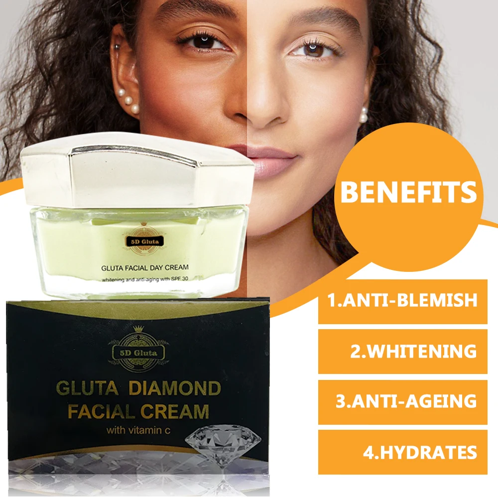 5D Gluta Diamond Face Care Cream Whitening Nourishing Moisturizes Brightens Skin for Dark Skin Female Beauty Day Cream