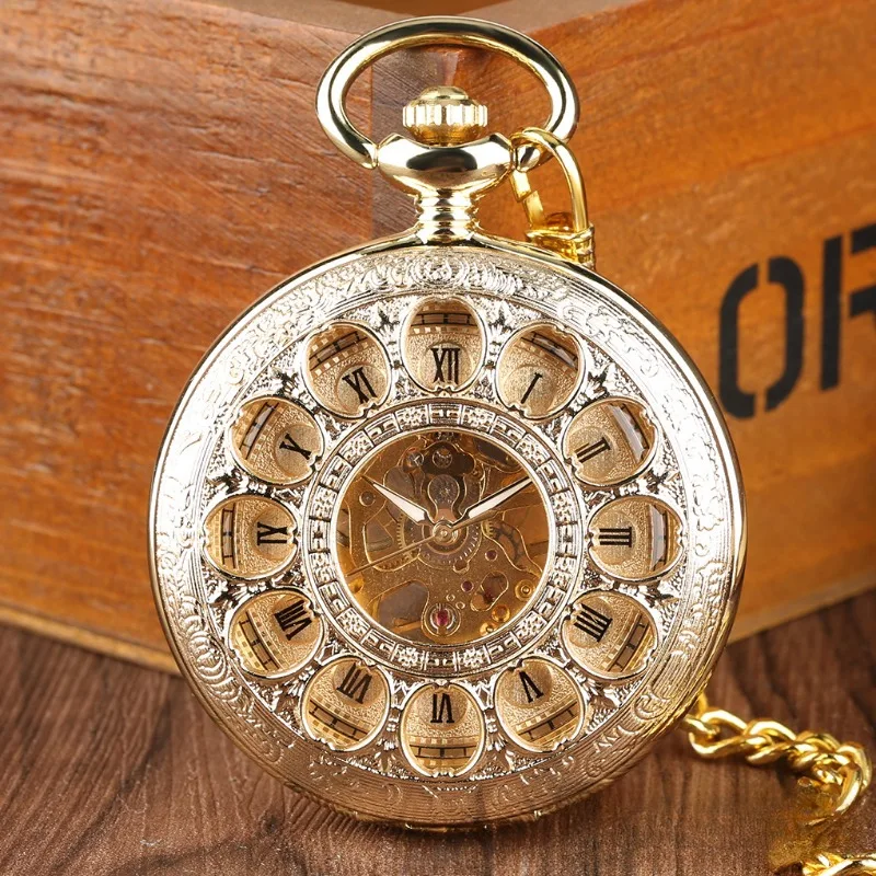 

Fashion new hollowed-out sunflower manual mechanical pocket watch simple Roman digital gift table for boys and girls