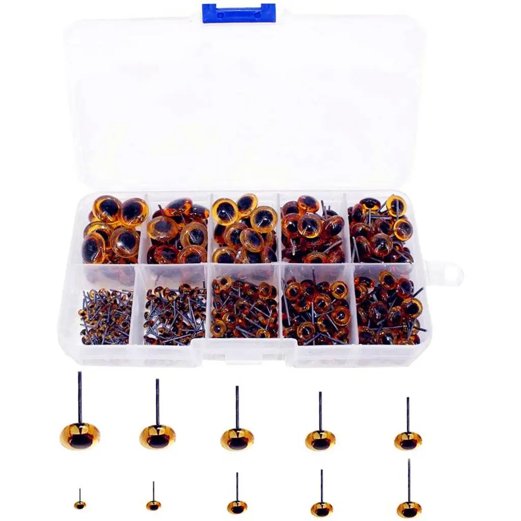 100개 묶음 혼합 갈색 인형 안전 눈 10가지 크기 3-12mm 봉제 인형 장난감 제작 프로젝트 인형 액세서리