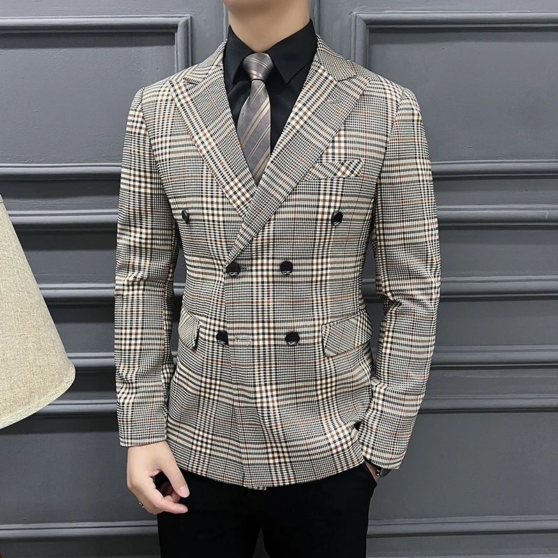 

The Main Spring Hot Selling New Fashion Plaid Slim Coat Thousand Bird Lattice Handsome Personality Comfortable Men's Suit