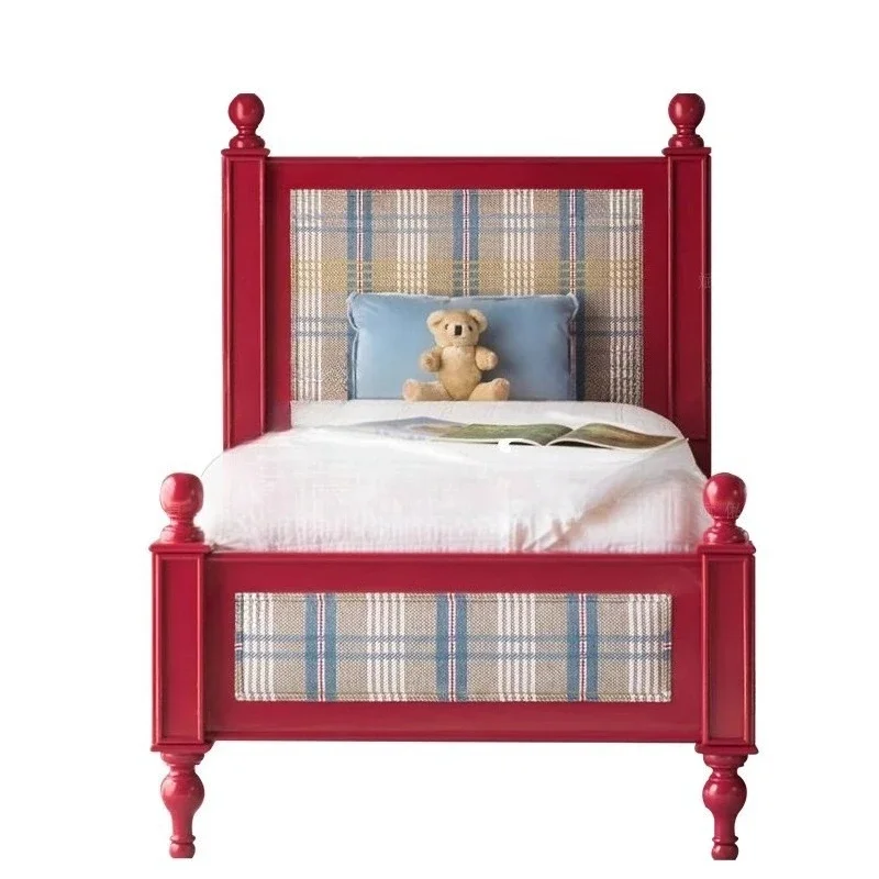 

Children's single bed/red solid wood master bedroom double bed