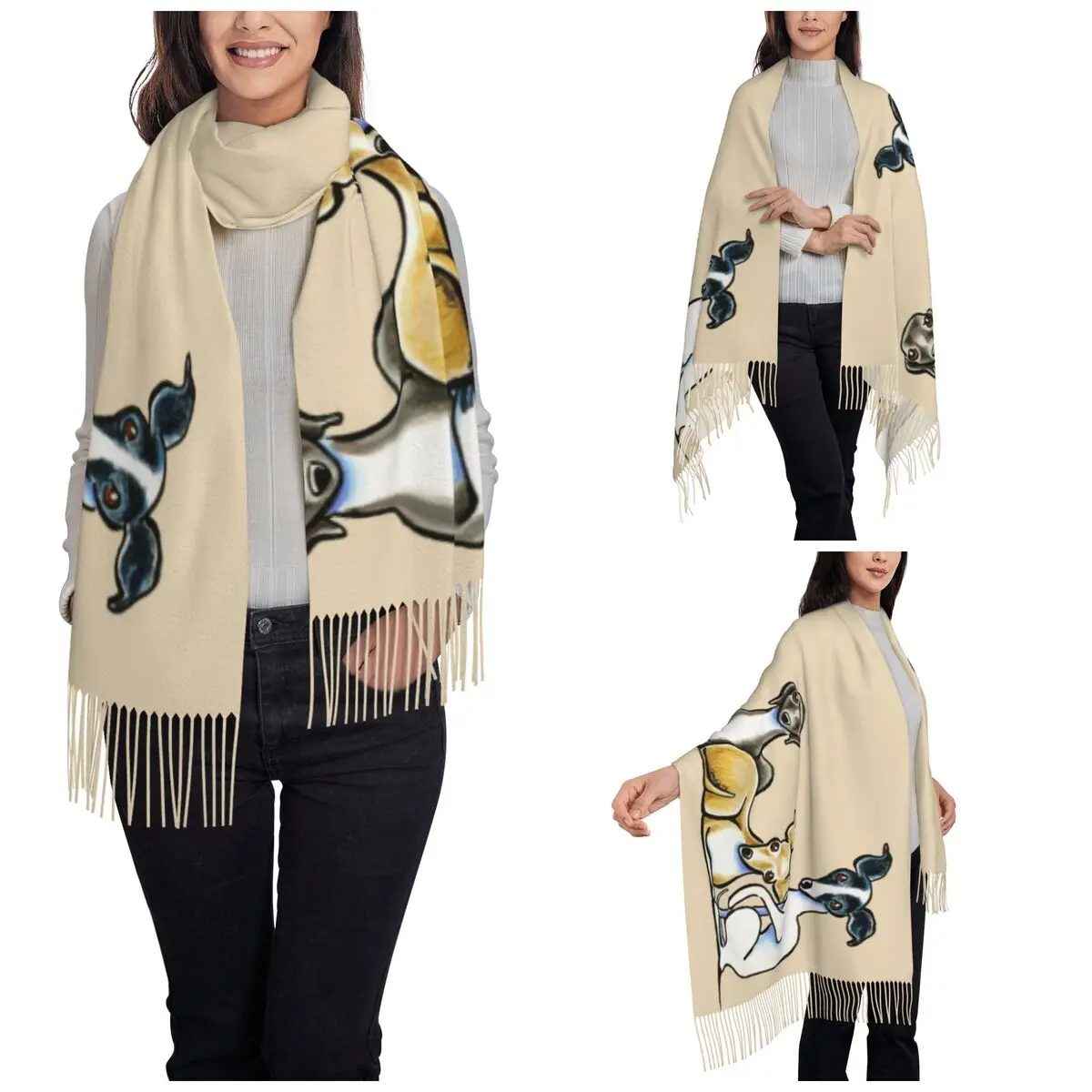 Italian Greyhound Scarf Winter Fall Pashmina Shawls and Wrap Whippet Lurcher Dog Long Scarves with Tassel for Evening Dress