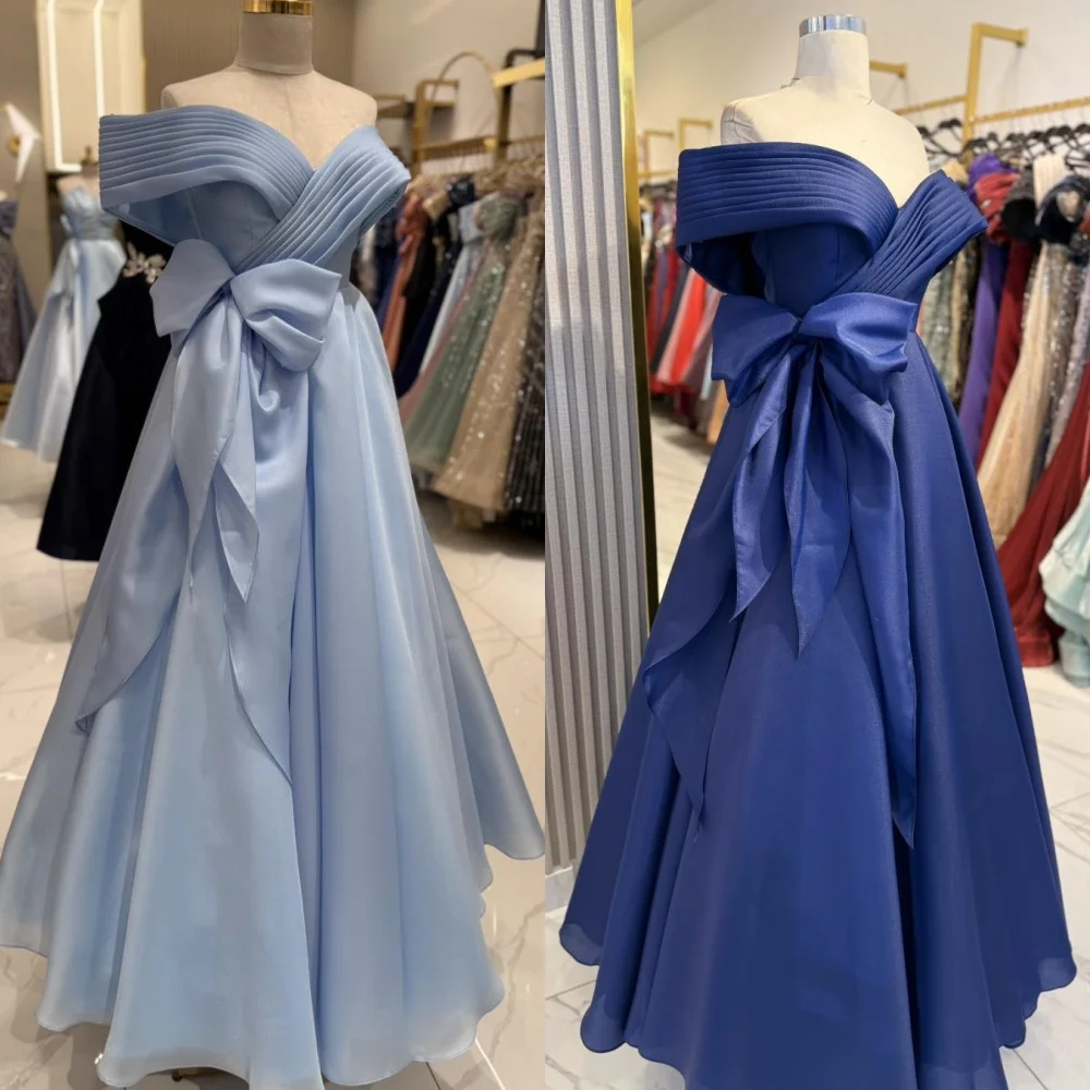 

Customized Modern Style Matching Organza Bow Pleat A-line Strapless Long Dresses Bespoke Occasion Dresses High Quality Classic