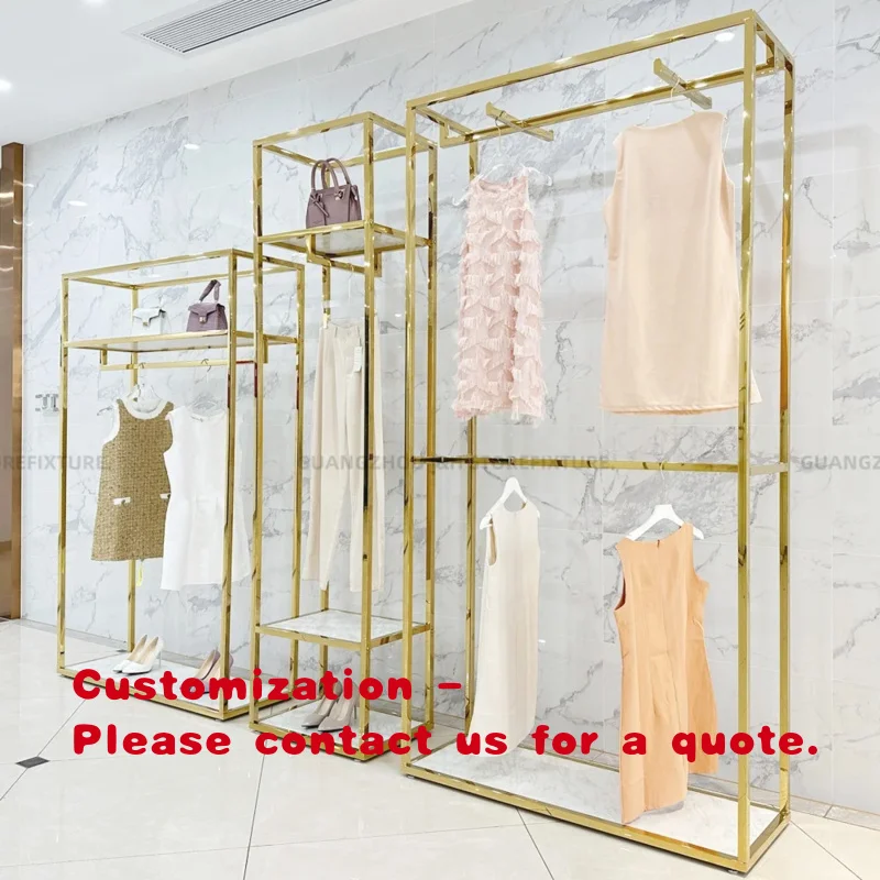 

custom.Boutique Gold Furniture Clothes Store Metal Display Rack Clothing Shop Retail Commercial Clothing Racks