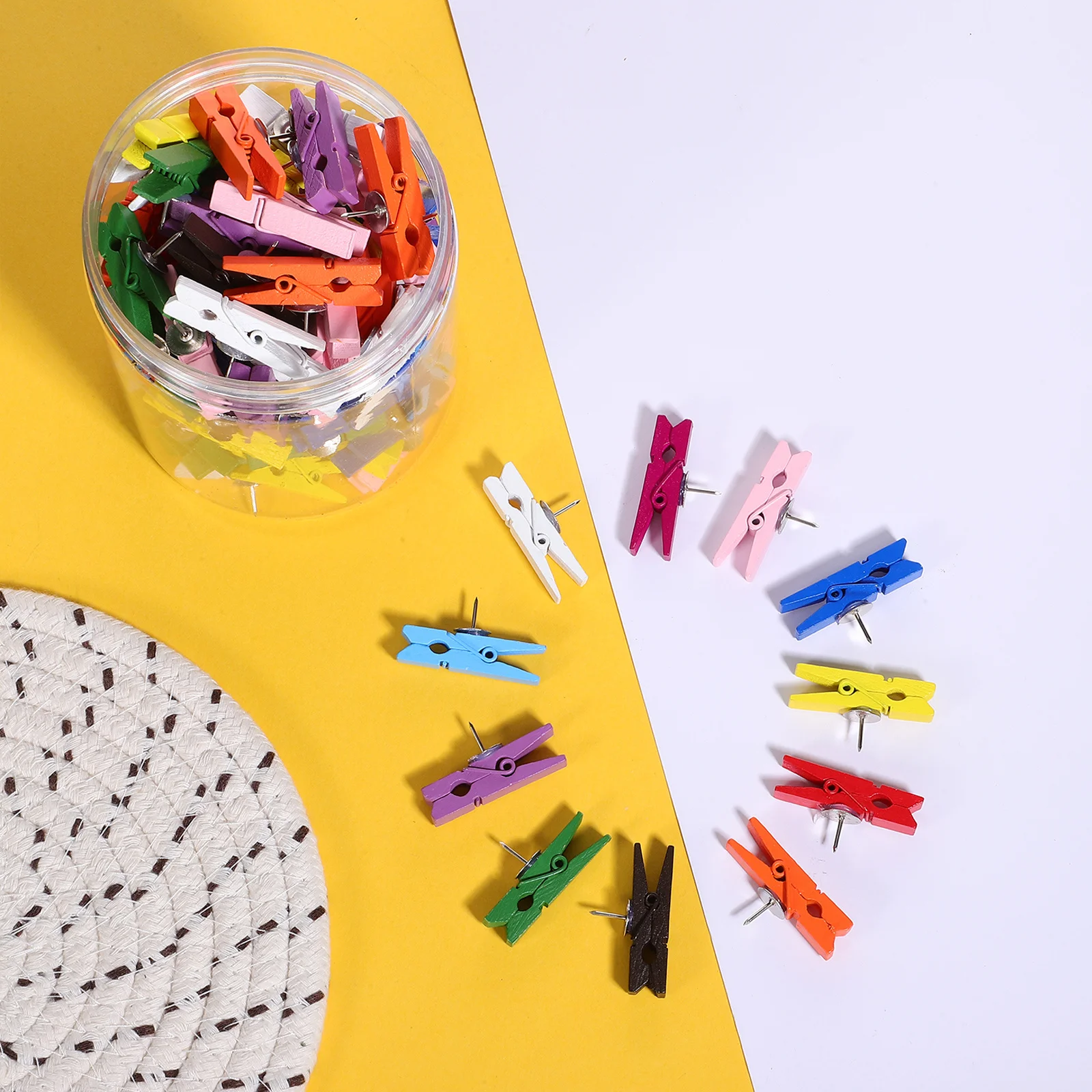 100 قطعة مقاطع خشبية مسامير الإبهام دبابيس أظافر معدنية ملونة لتعليق الملاحظات صور عمل فني لوحة ديكور استخدام