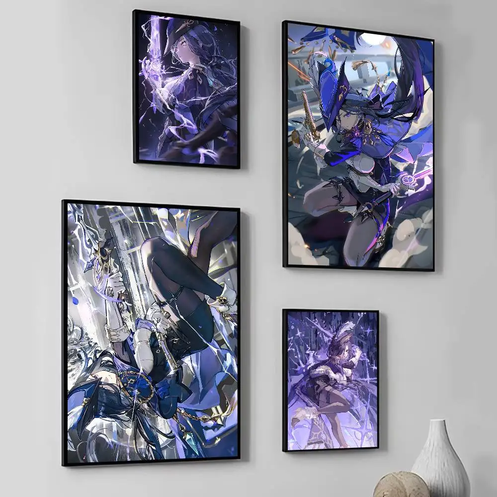 Anime Game Genshin Impact  Clorinde Posters Fancy Wall Sticker for Living Room Bar Decoration Wall Decor