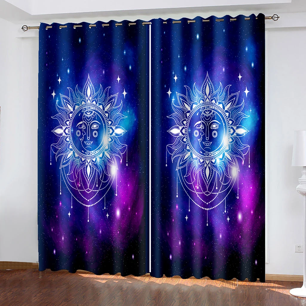 

Шторы графические с принтом Солнца и Луны и звездного неба, шторы с карманом на удилище, шторы для гостиной, кухни, офиса, декоративные шторы, украшение для дома