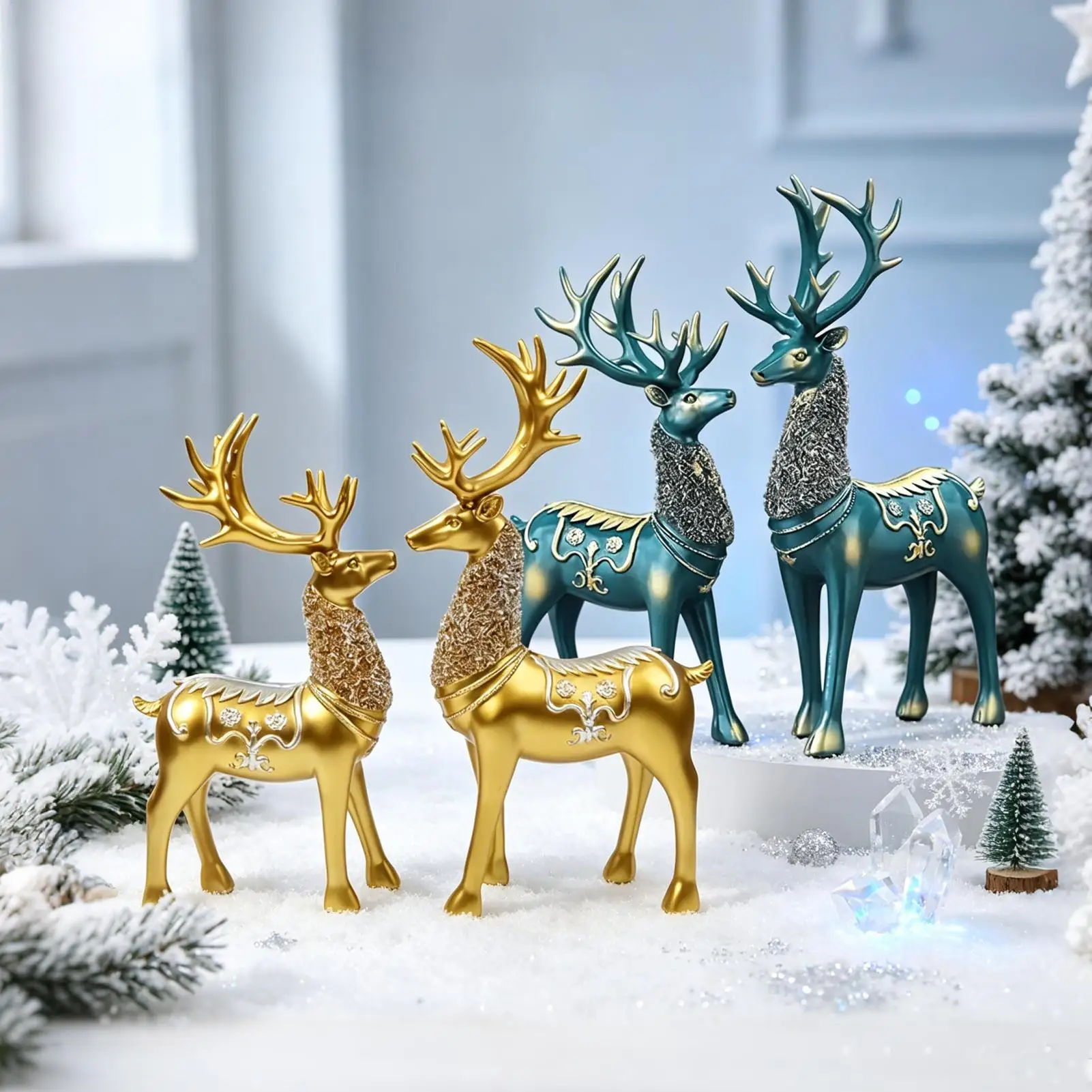 Deer Figurine Christmas Large Modern Animal Decorative Statues 2-Piece Funny Figure Table Sculptures For Bedroom Kitchen Office