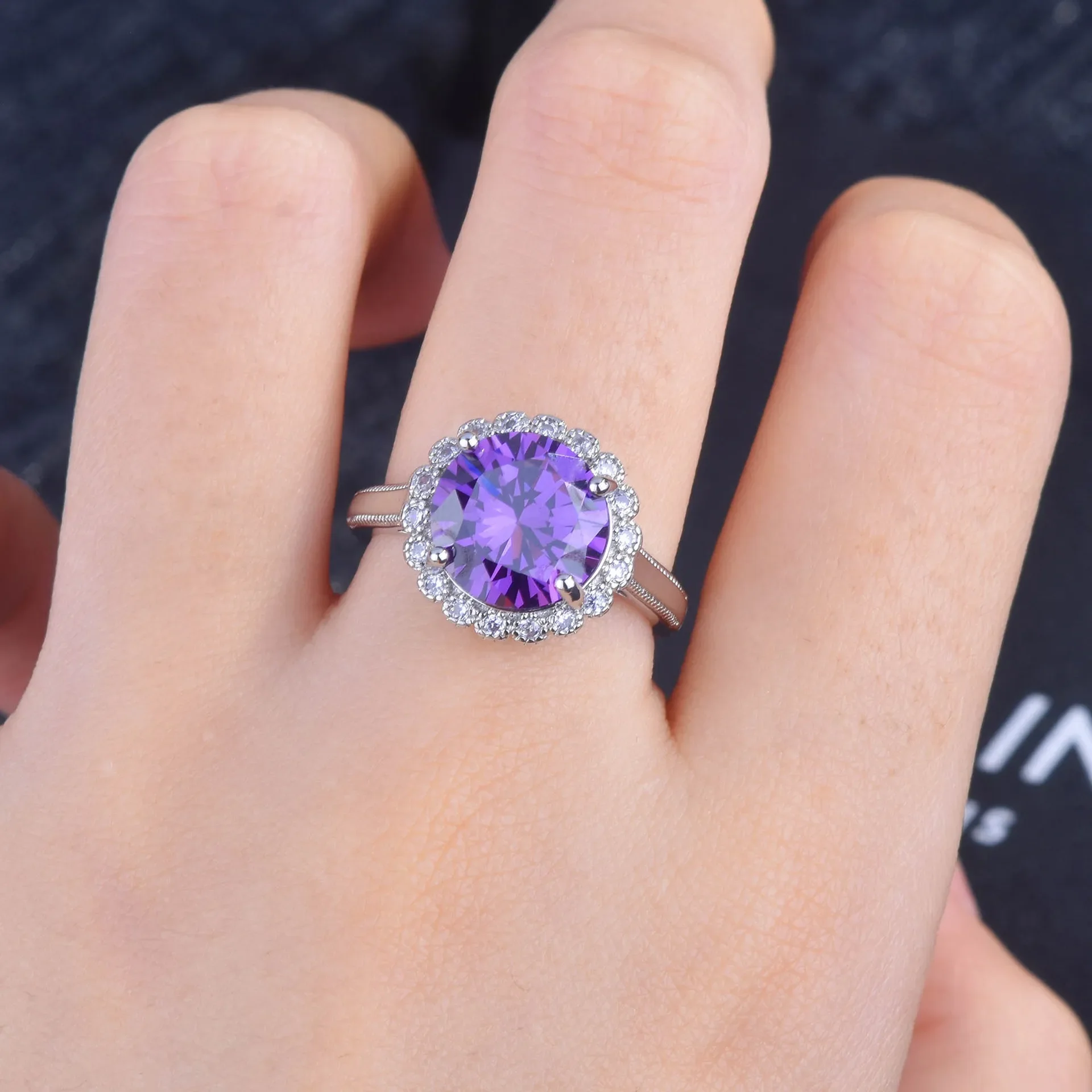 

DIWENFU Sterling Silver 925 Amethyst Gemstone Ring for Women Anillos De Silver 925 Jewelry Bizuteria Diamond Side Stone Anel Box