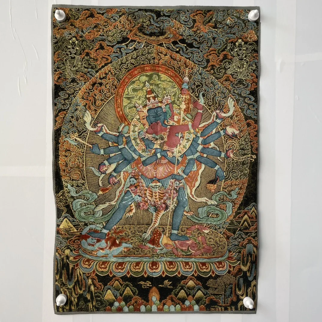 

35"Thangka Embroidery Tibetan Buddhism silk Embroidery Chakrasamvara Buddha Thangka hanging screen Worship Hall Town house