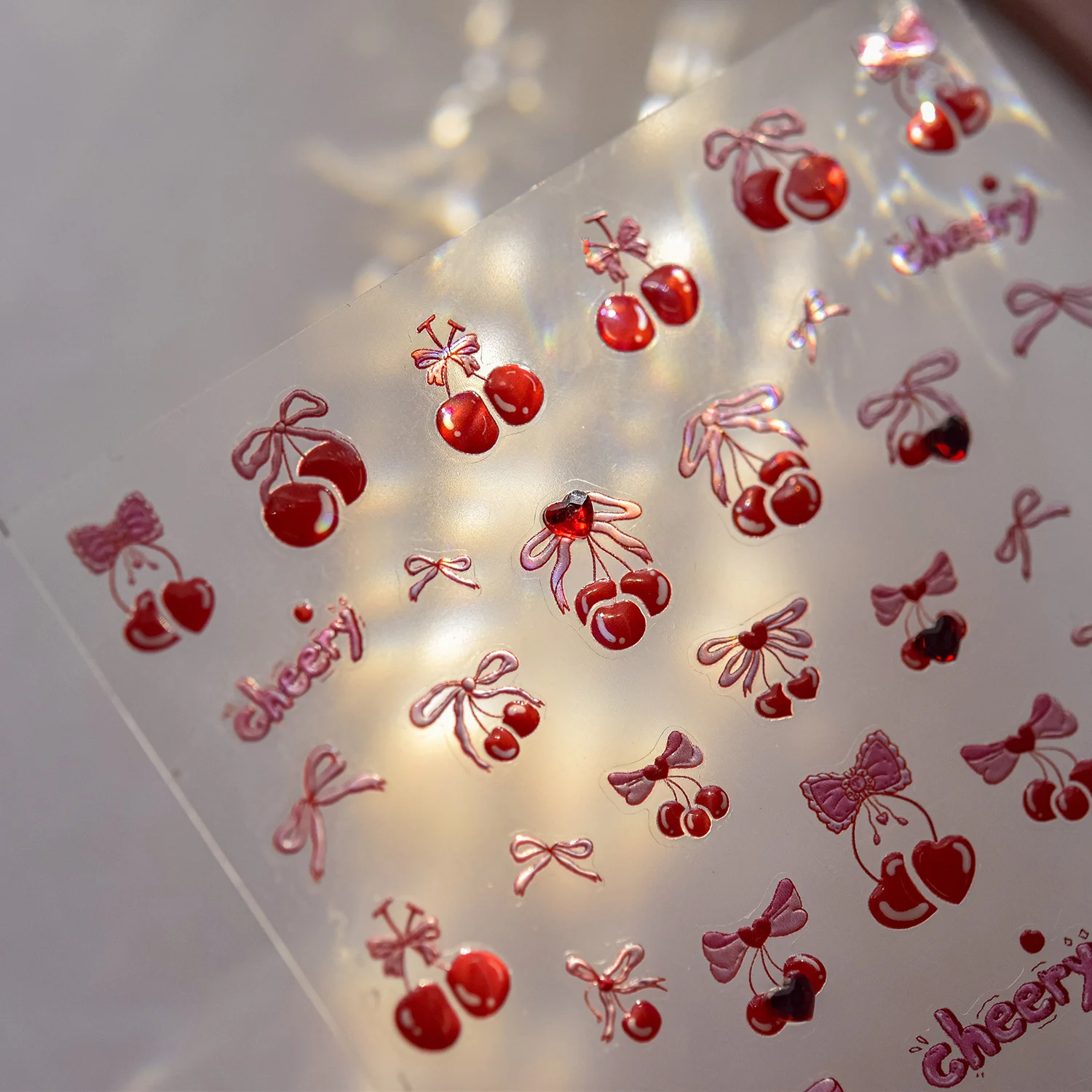 1 unidad de pegatinas para decoración de uñas DIY, bonitas calcomanías para decoración de manicura, pegatinas para uñas de cereza roja dulce, autoadhesivas 5D de cristal con diamante y cereza