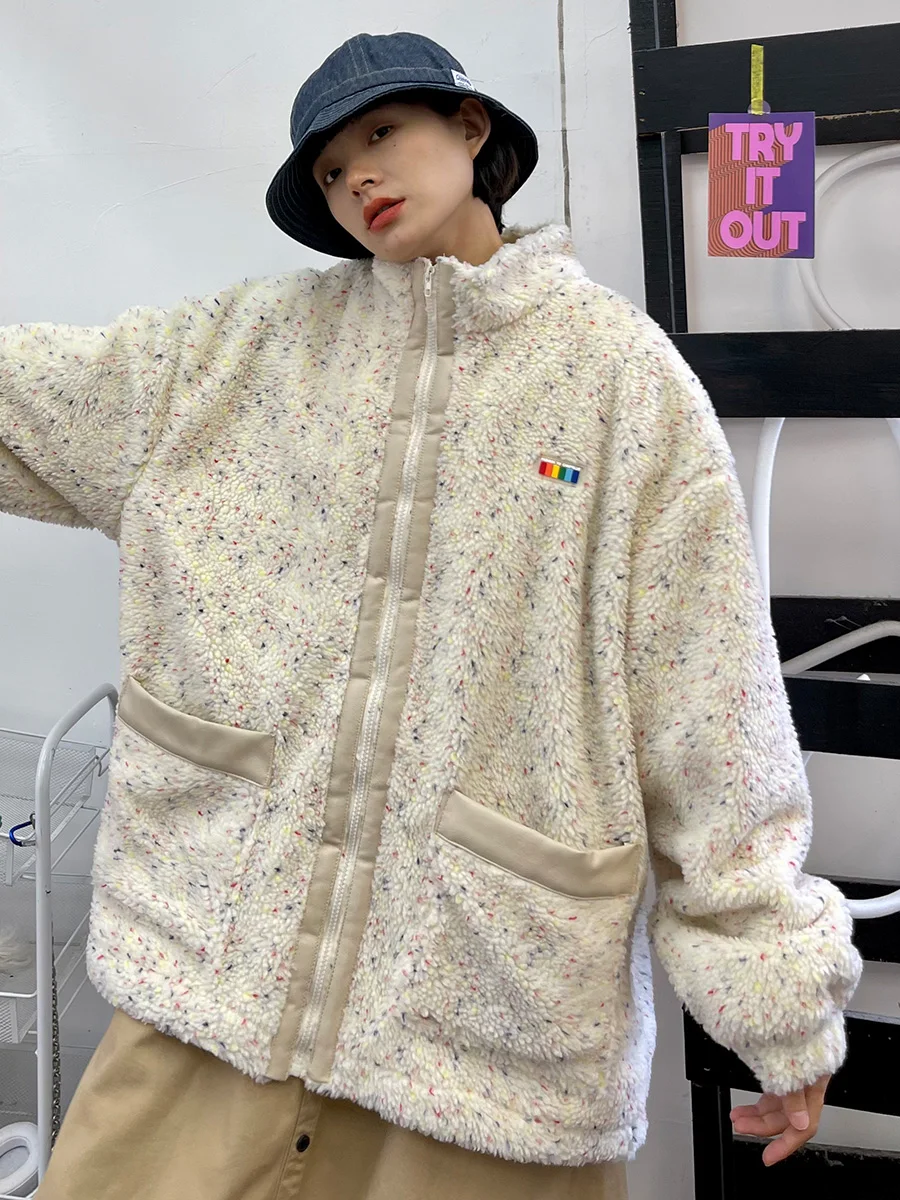 Soft Glutinous Colored Dotted Lamb Plush Thickened Cotton jackets for Women's 2023 Winter New Loose BF Japanese Retro Coats