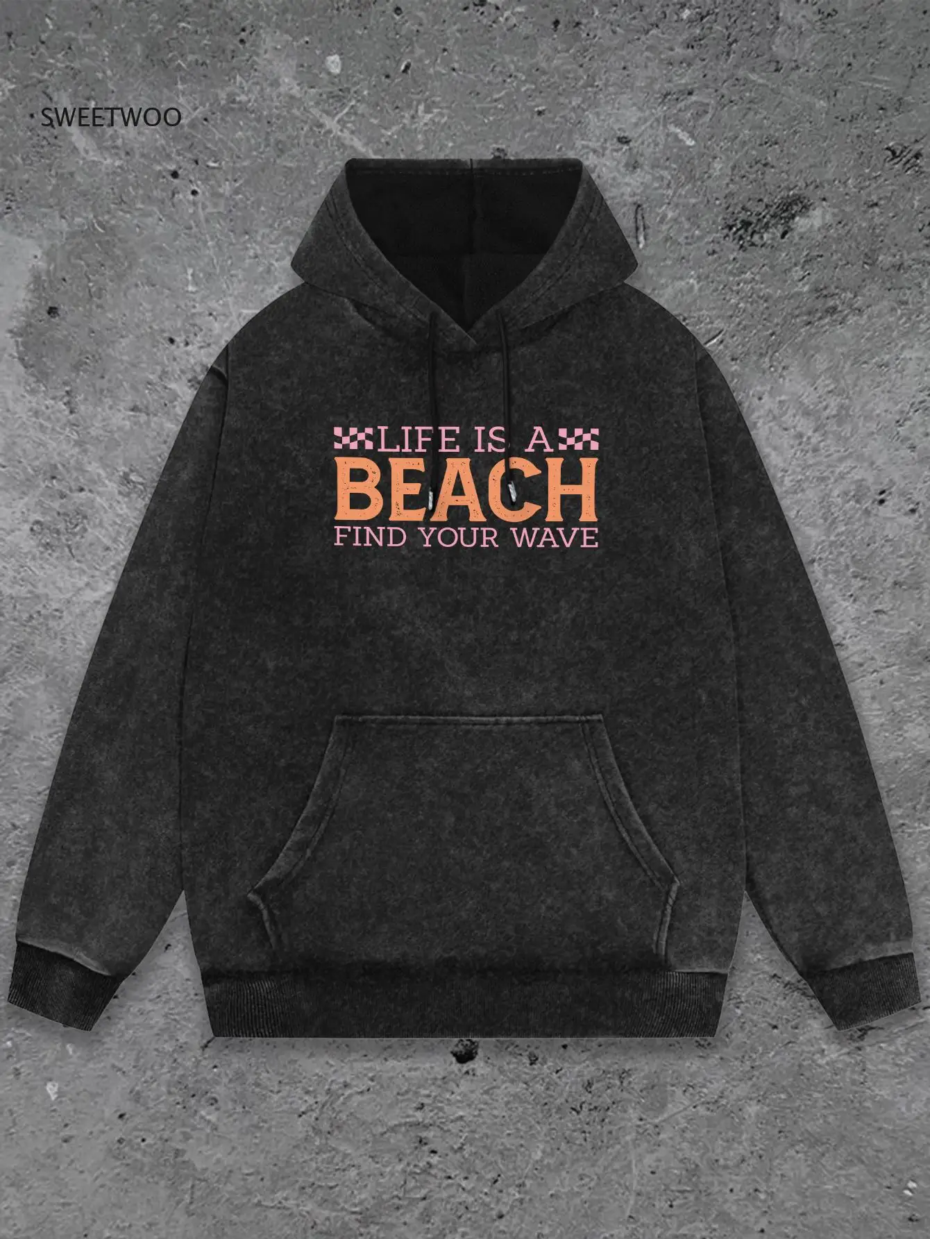 

Женская потертая толстовка с капюшоном в стиле ретро — пуловер с рисунком «Жизнь — пляж», повседневная уличная одежда в стиле хип-хоп с завязкой
