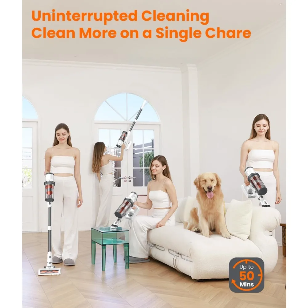 Vacuum Cleaner, 40Kpa Vacuum Cleaners for Home, Max 50 Mins Runtime, Anti-Tangled & 1.6L Dust Cup Stick Vacuum