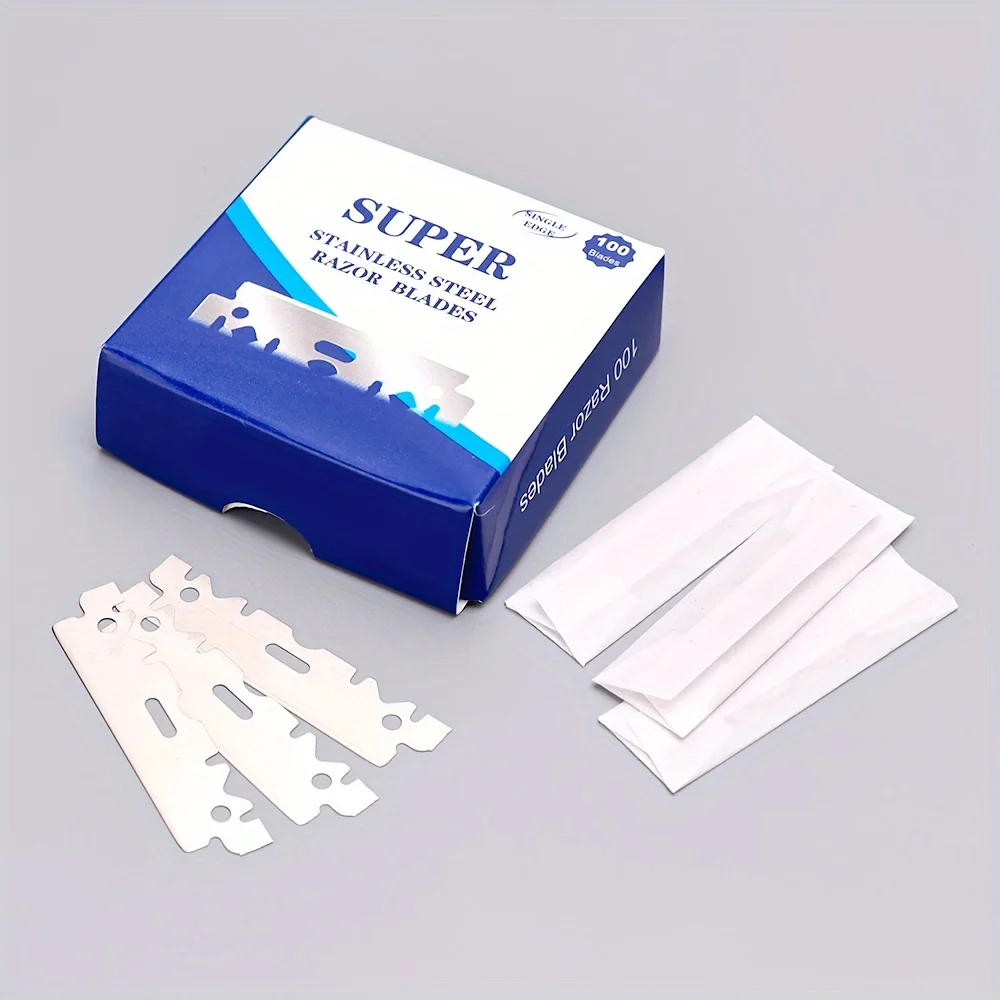 100PCS Single-Sided Razor Blades - Stainless Steel Safety Razors for Men, Barber-Grade Shaving Tools