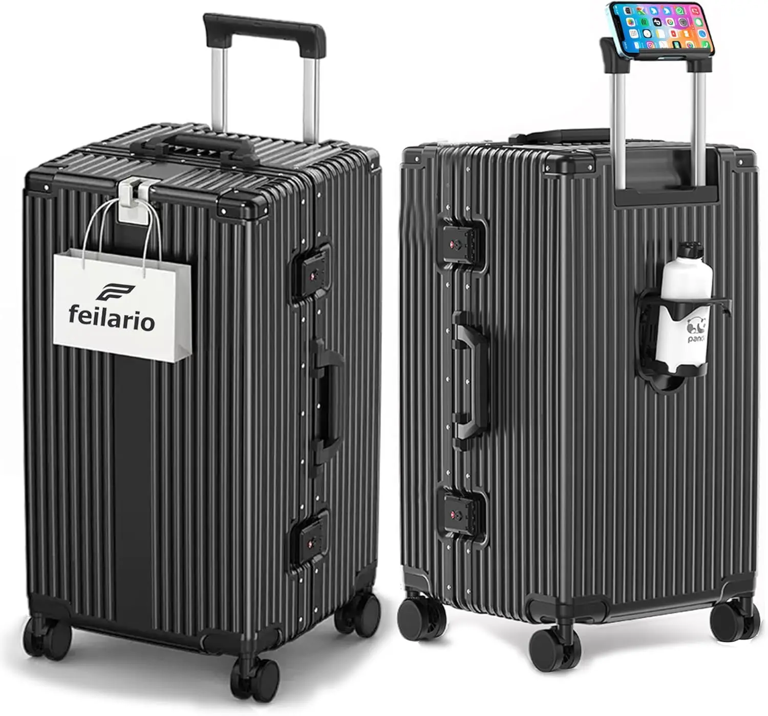 

30in Super Large Captain Aluminum Frame Hardside Spinner Wheels Luggage, Removable Wheels Zipperless Checked Suitcase with Cup