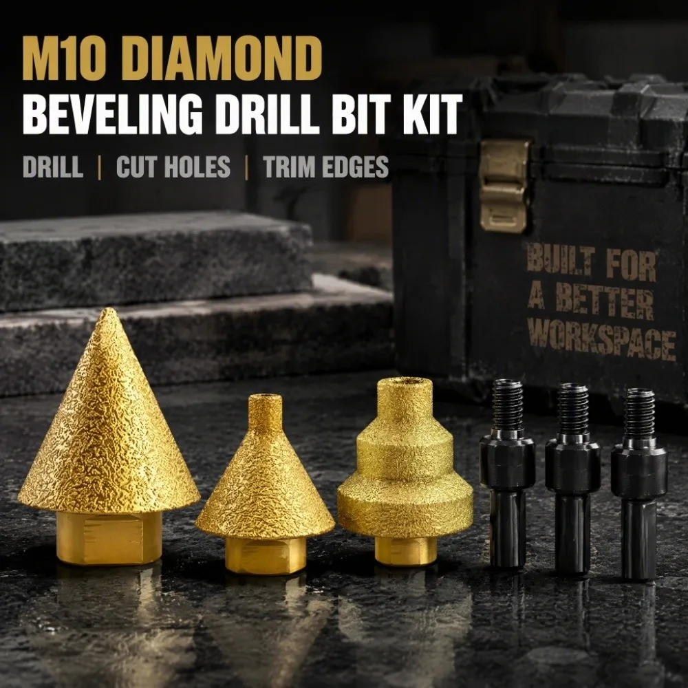 M10 Brazed Diamond Drill Bit Set Step Drill With Connecting Rod Brazed Diamond Drill Kit 3Pcs/set Chamfer Bit Drill Bits Kit