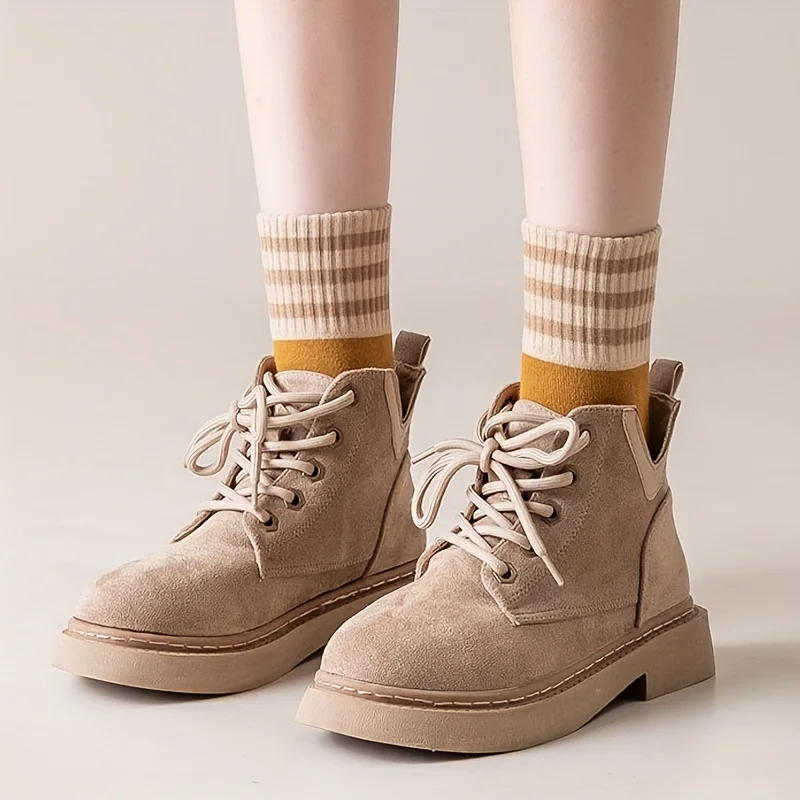 Calcetines a rayas de colores para mujer, medias de tubo medio cálidas de alta calidad, transpirables, informales, 3 pares