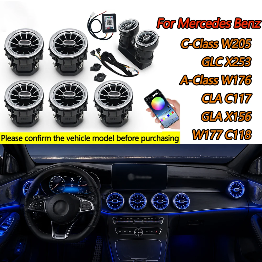 

For Mercedes Benz W205 GLC X253 CLA GLA W176 C117 X156 W177 C118 Led Air Vent Ambient Light With App For Car Without OEM ambient