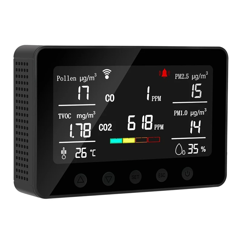 Wielofunkcyjne czujniki powietrza, pyłki/CO/CO2/TVOC/PM2.5/PM1.0/wilgotność/temperatura Detektor tlenku węgla