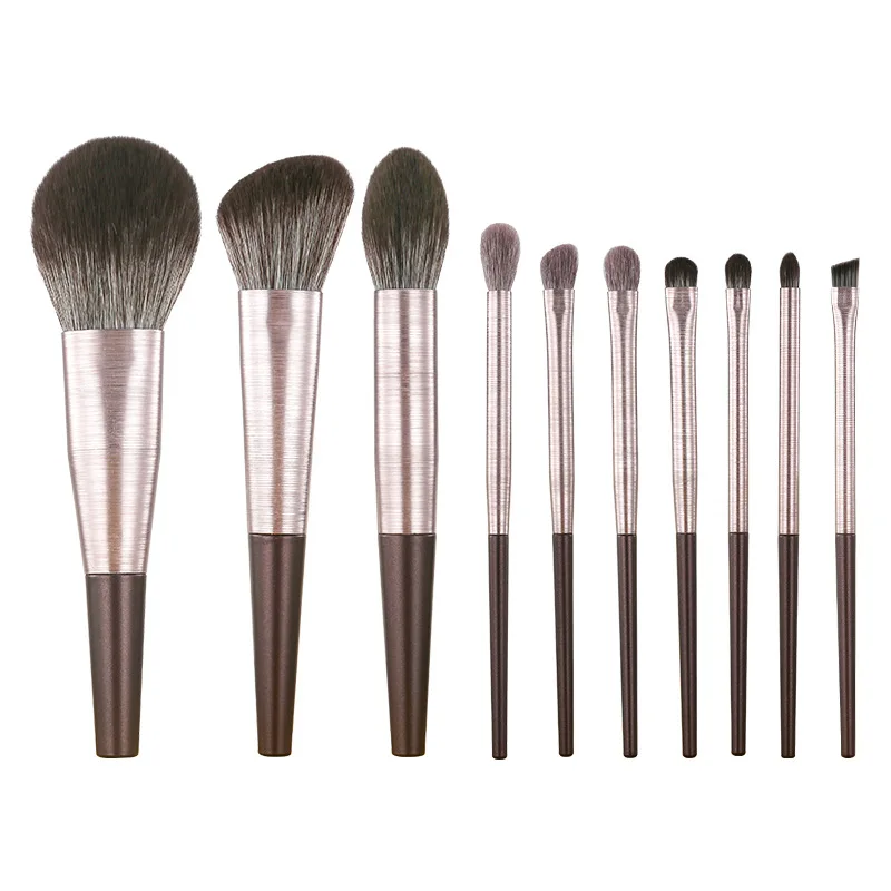 10-teiliges Make-up-Pinsel-Set mit weichen Borsten und Beutel – verdickte Aluminium-Aderendhülsen, Puder, Rouge und Lidschattenpinsel