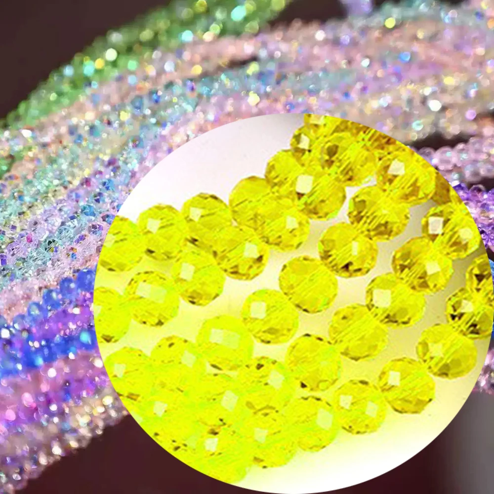 6 8 10mm 1Strand 5Strands Glass Faceted Bright Yellow Crystal Style Bead Loose Beads for Beadwork Accessories TMB20