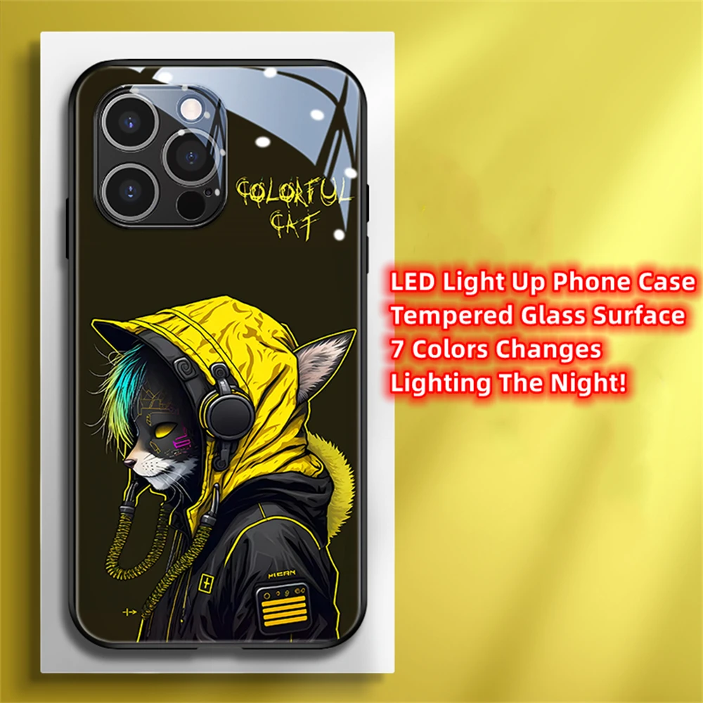 

Fashion Popular Cat LED Calling Light Flash Phone Case For iPhone 16 15 14 13 12 11 Pro Max X XR XS Smart Luminous Cover