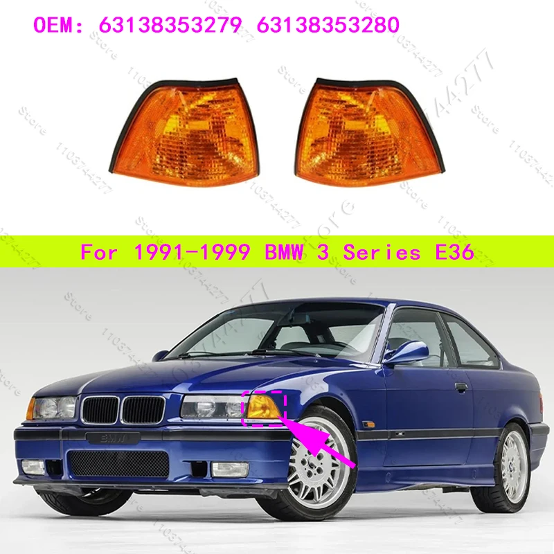 

For 1991-1999 E36 BMW 318i 318ti 320i 325i 328i M3 4DOOR Car Corner Turn Signal Light White Yellow Gray 63138353279 63138353280