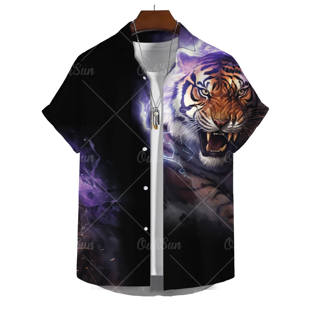 Hawaiian Man Summer Classic Tiger Style Mens Floral Shirt 3d Print High-Quality Men'S Clothing Designer Short Sleeved Beach Y2k