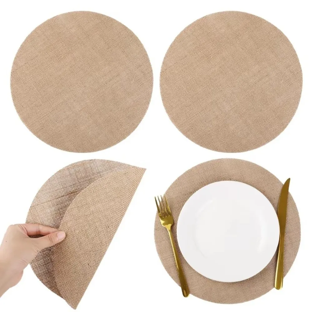 Sets de table ronds résistants à la chaleur en jute et toile de jute pour la décoration de table de fête, de dîner et de maison, pour les festivals
