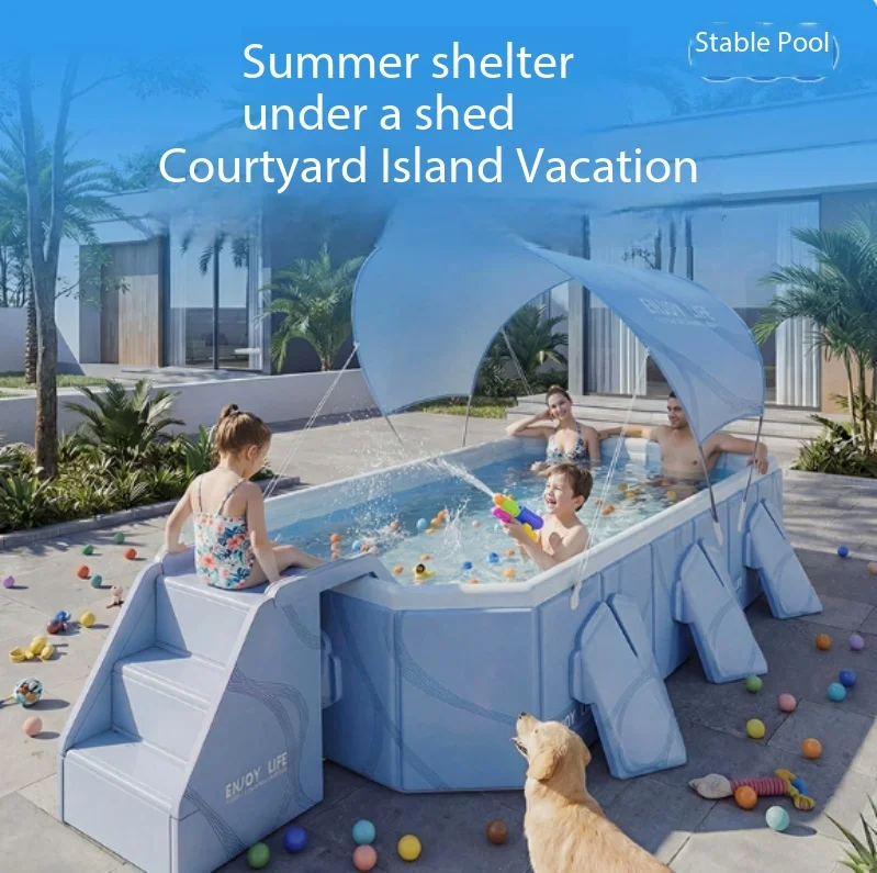 Inflation-Free Stable Frame Foldable Large Swimming Pool Outdoor Backyard Family Water Play Pool for Adults & Children