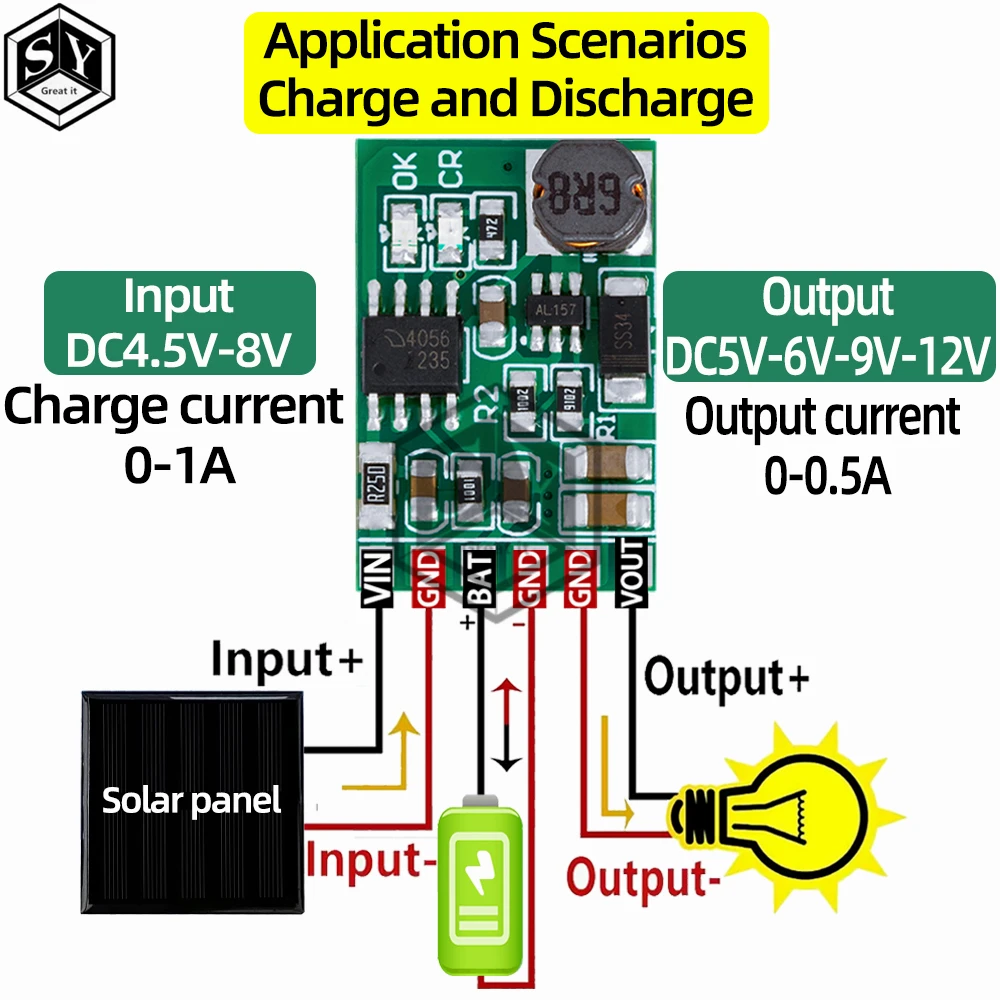 3.7V 4.2V Charger 5V 6V 9V 12V Discharger Board DC DC Converter Boost Module Solar Mobile Power Charger Lithium Battery DD05CVSA