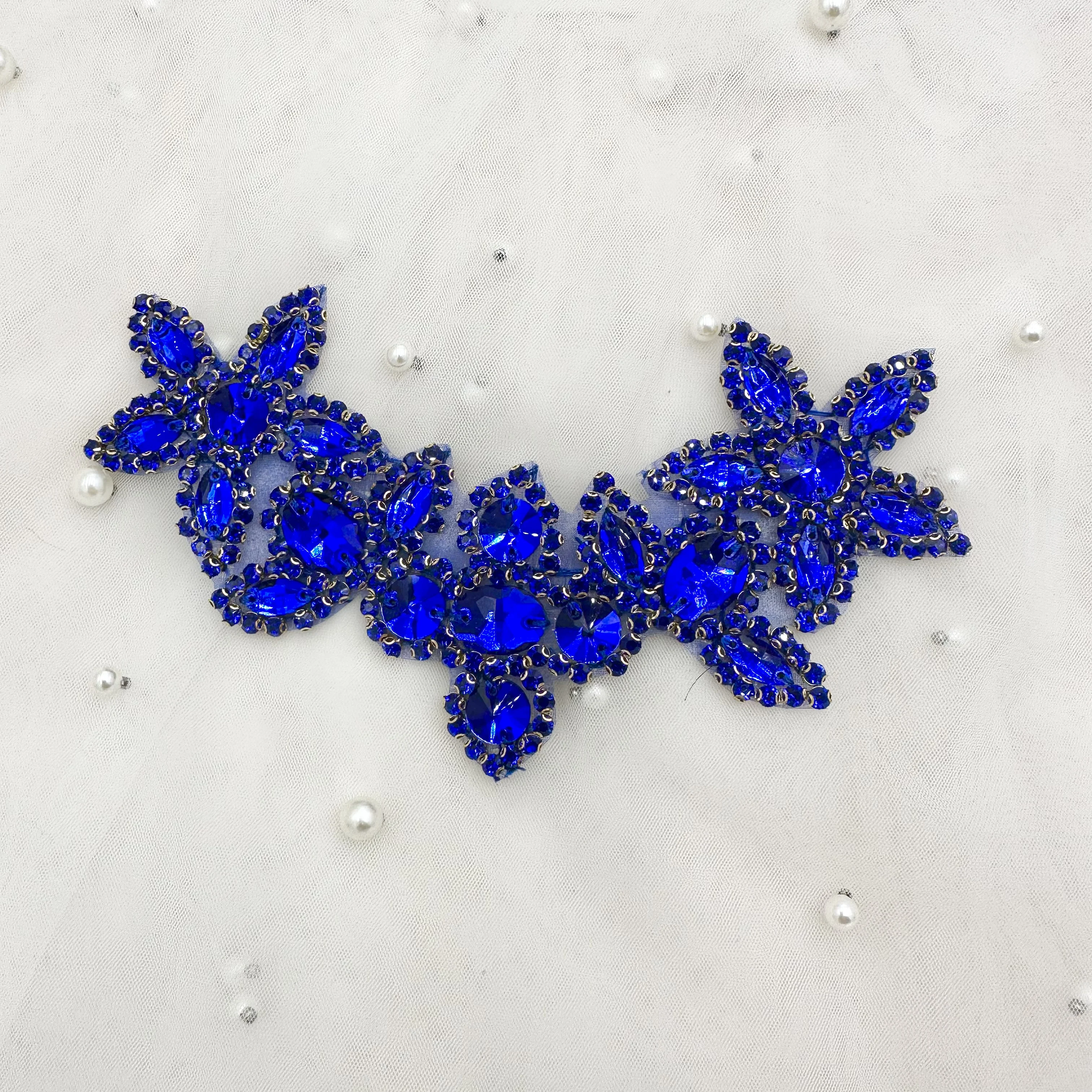 Blue Rhinestone DIY Back Adhesive Patch Ladies Wedding Dress Waist Belt Waist Seal Shoe Cap Decoration Chest Flower Shape Collar