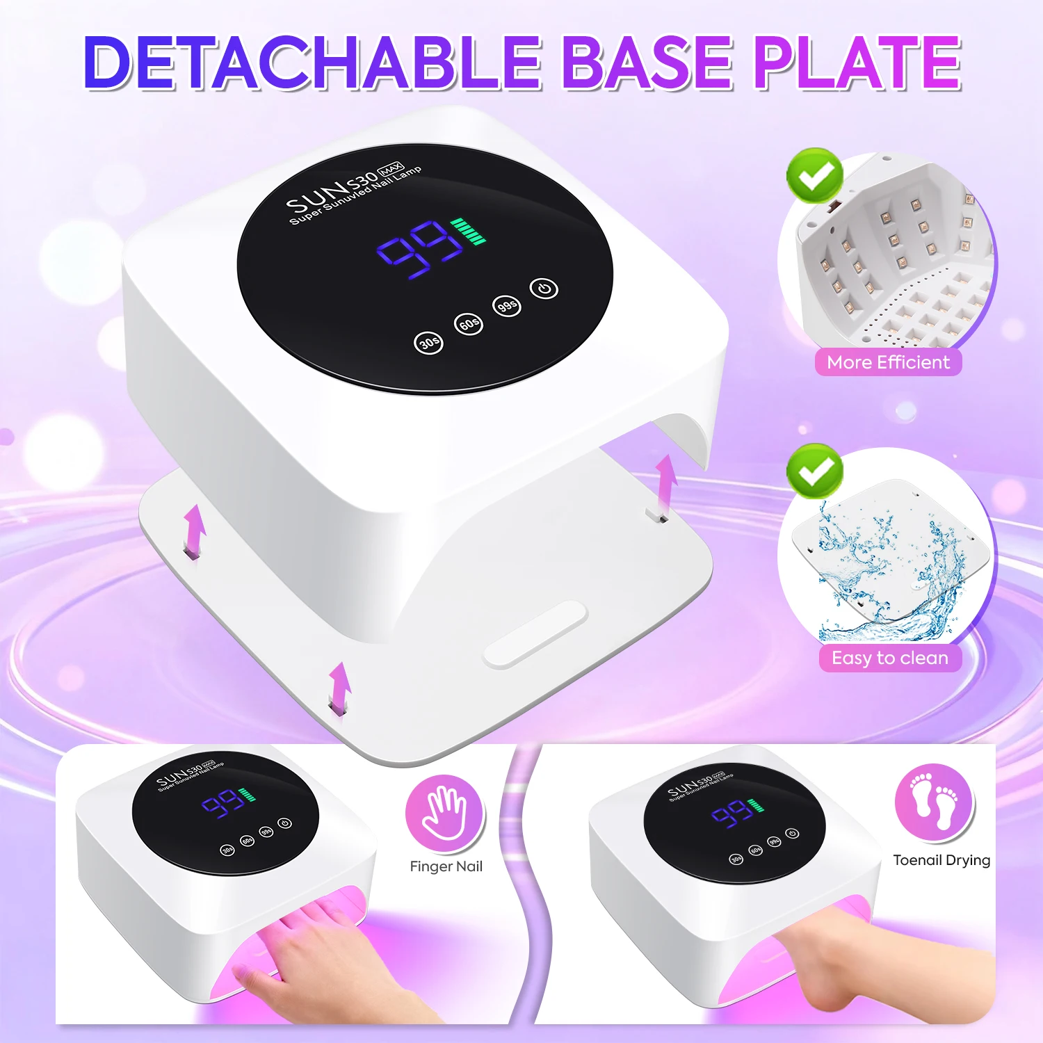 مصباح أظافر احترافي: 57 خرزة LED، 3 مؤقتات، مستشعر ذكي ووظيفة بنك الطاقة - ضوء معالجة طلاء جل UV/LED قابل لإعادة الشحن