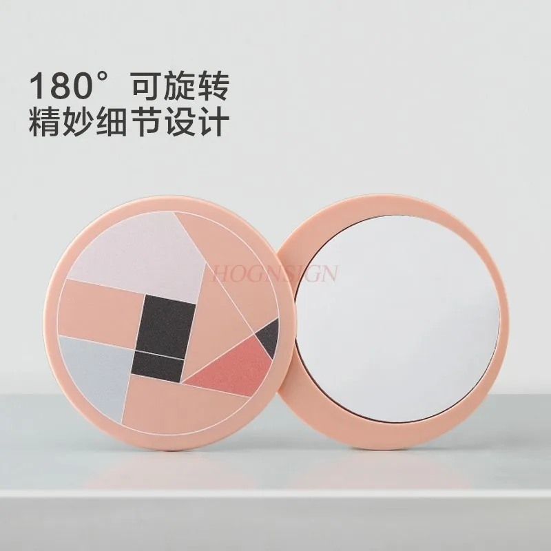 Pink Portable Makeup Mirror Rotating Mirror Cute and Fresh Girl Mirror