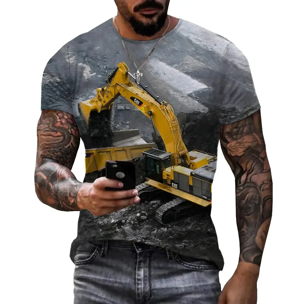 New Heavy Equipment Tractor Excavator 3d Printing T-shirt Men's Children's Summer Outdoor Leisure Harajuku Style Sports Thin Top