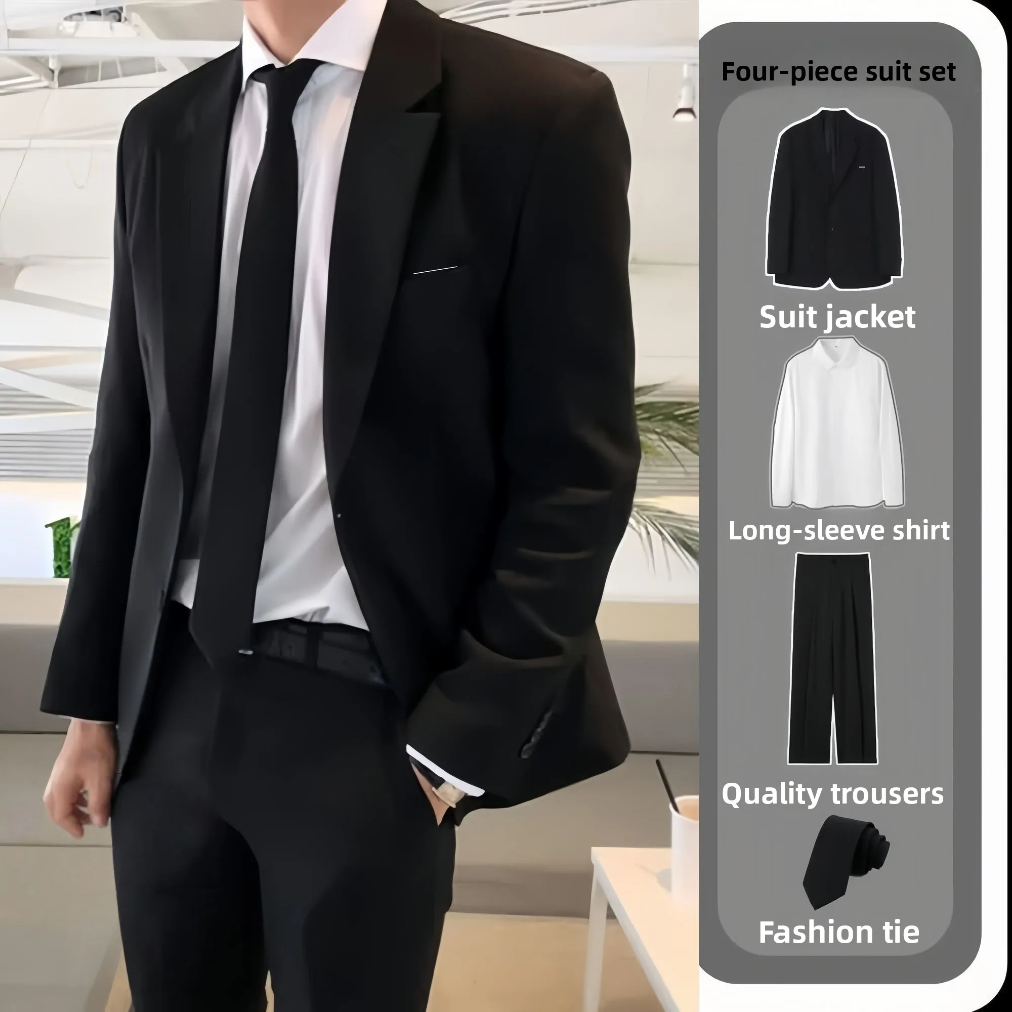 

Повседневный модный мужской костюм для выпускного вечера, с двойным разрезом, стандартный крой, из полиэфирного волокна, молодежный, осенняя одежда