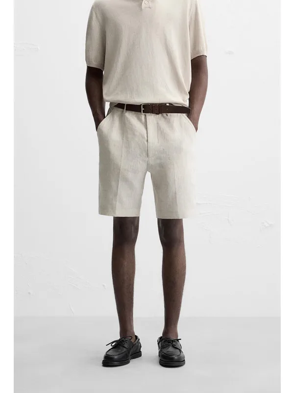 

Comfortable Linen Shorts Men's Casual Straight Leg mid High Waist Simple Design Summer New Arrival Youth Fashion Basic Color