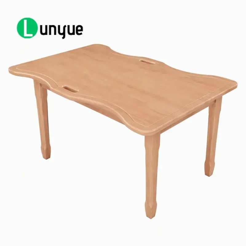 Solid Rubber Wood Dining Table with Curved Edge and Auxiliary Handle Support Stable Safe Furniture for Elderly Nursing Home