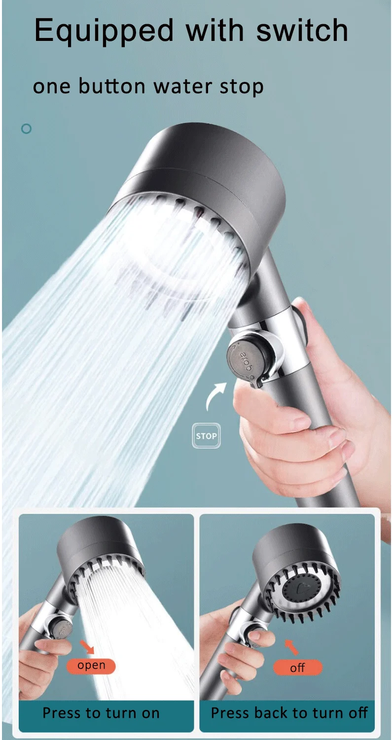 3-Modus-Hochdruck-Duschkopf, verstellbarer Duschkopffilter mit Massagebürste, One-Key-Stop-Dusche, Badezimmer-Zubehör – Detail 5