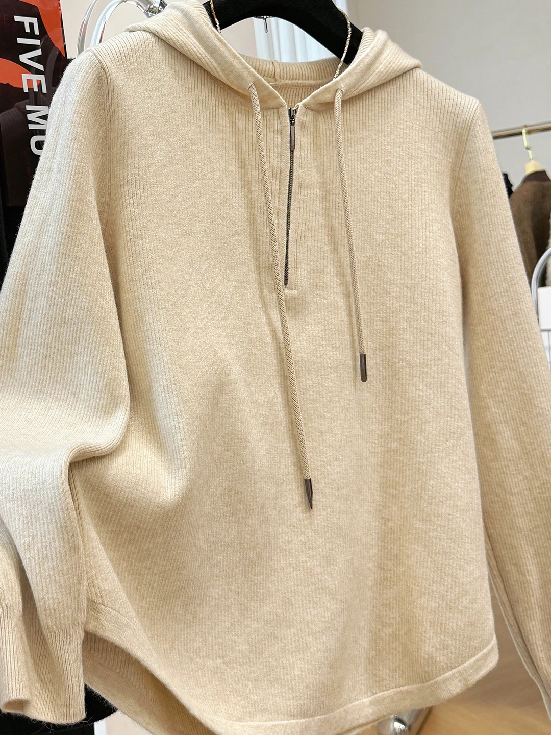 Korean Style plus Size Knitted Long Sleeve T-Shirt Women's Base Layer Top Hooded Fashionable Trendy Underwear for plus Size