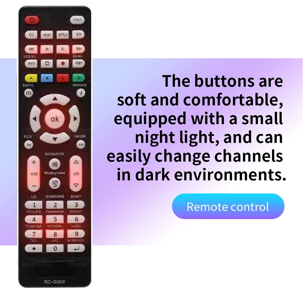 Universal RC-G008 Replcement Remote Control for All models and brands TV with Light in the night